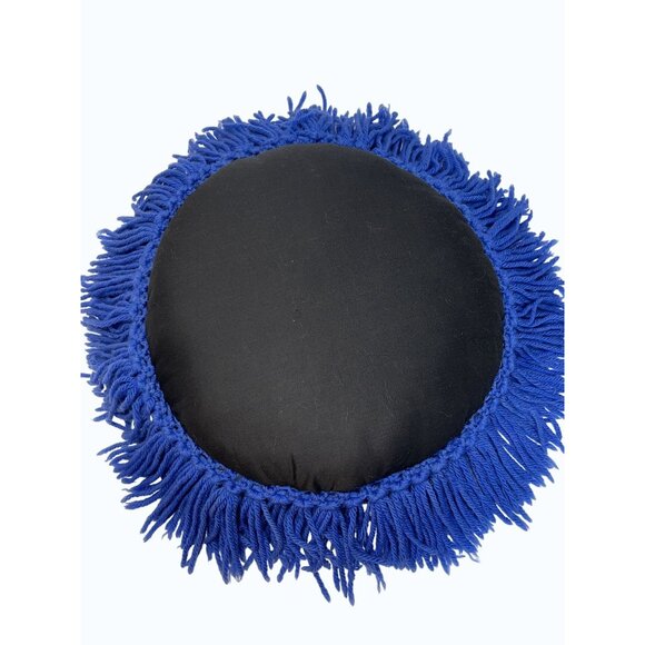 VTG Handcrafted Round Crochet Throw Pillow 12" With Fringe Granny Core READ - Picture 3 of 5